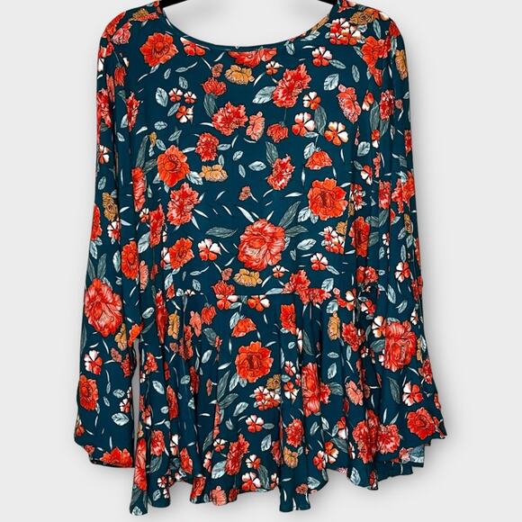 HAYDEN LOS ANGELES Green Boho Oversized Peplum V Neck Floral Top Size Large - Picture 5 of 7